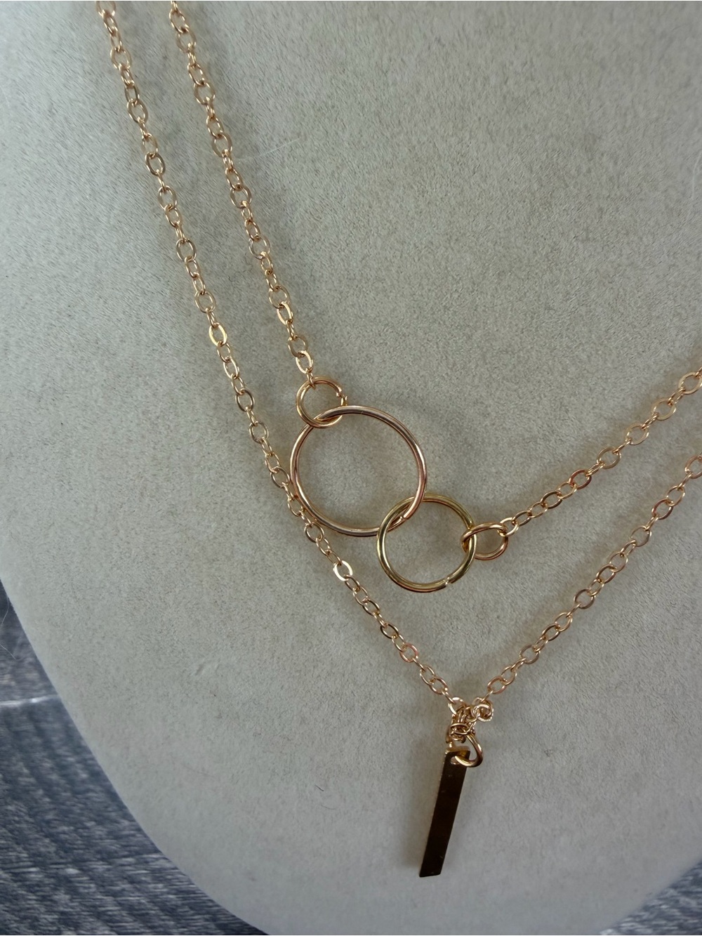 Layered Gold tone Double Circle & Bar Necklace - Women's Jewelry - Picture 3 of 8